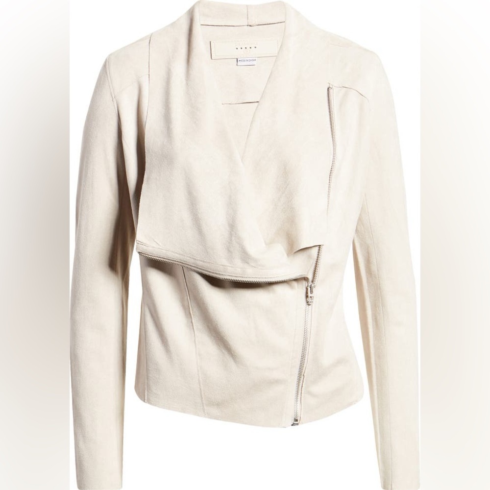 Blank NYC Waterfall Collar Blazer Beige Drape Front Faux Suede Jacket size small - Picture 6 of 12